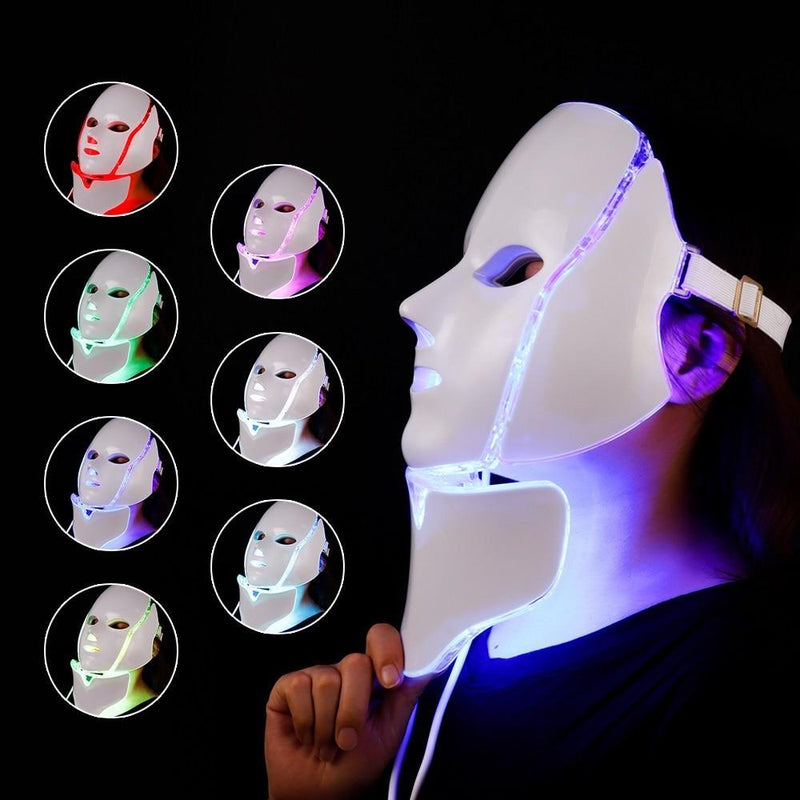 Máscara Facial Fototerapia LED 7 Cores - Rosto e Pescoço