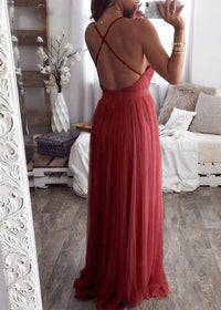 Vestido de Festa Tule Decote Amplo